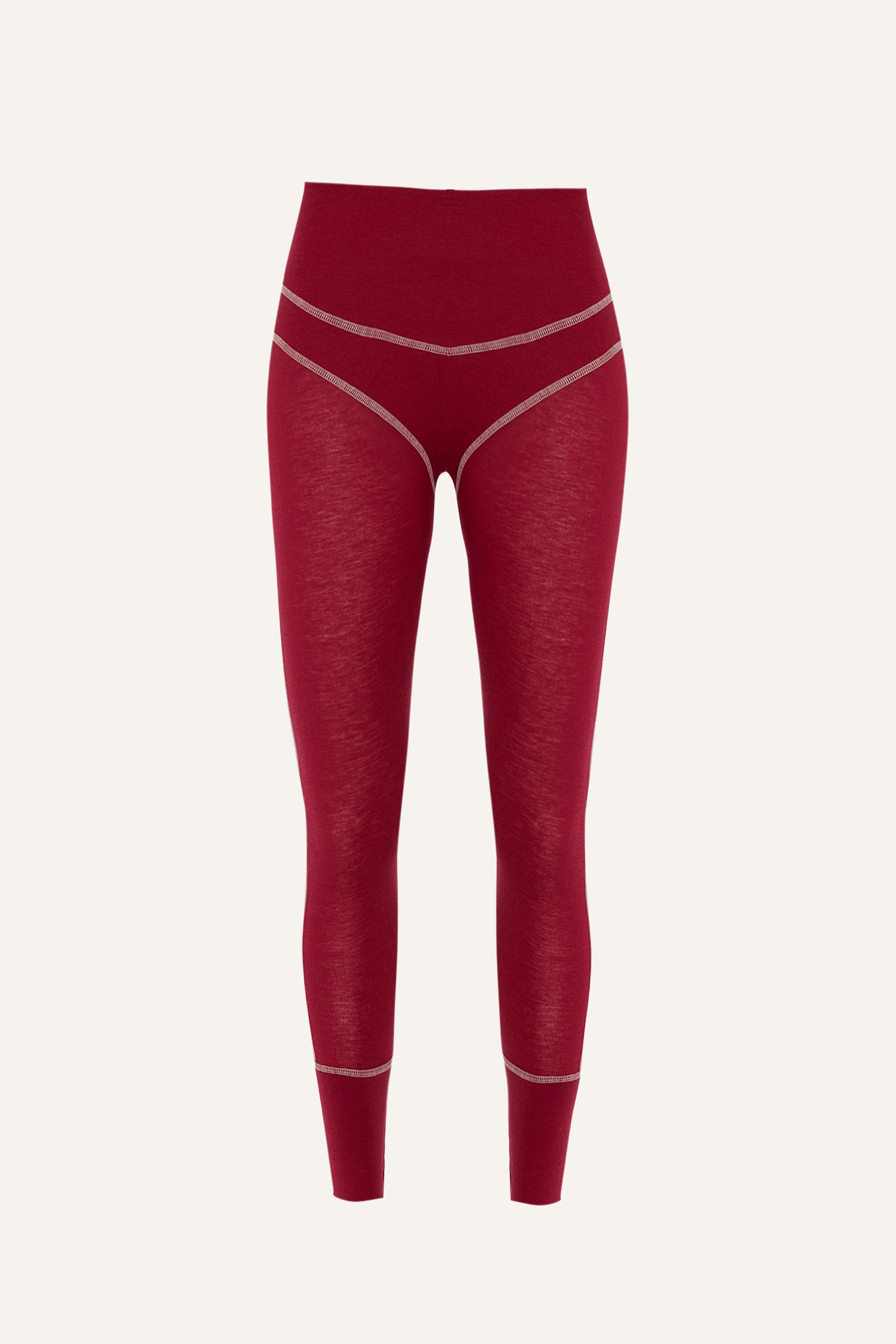 Women's Lyocell/Wool Sports Leggings - Burgundy (Cream Thread)