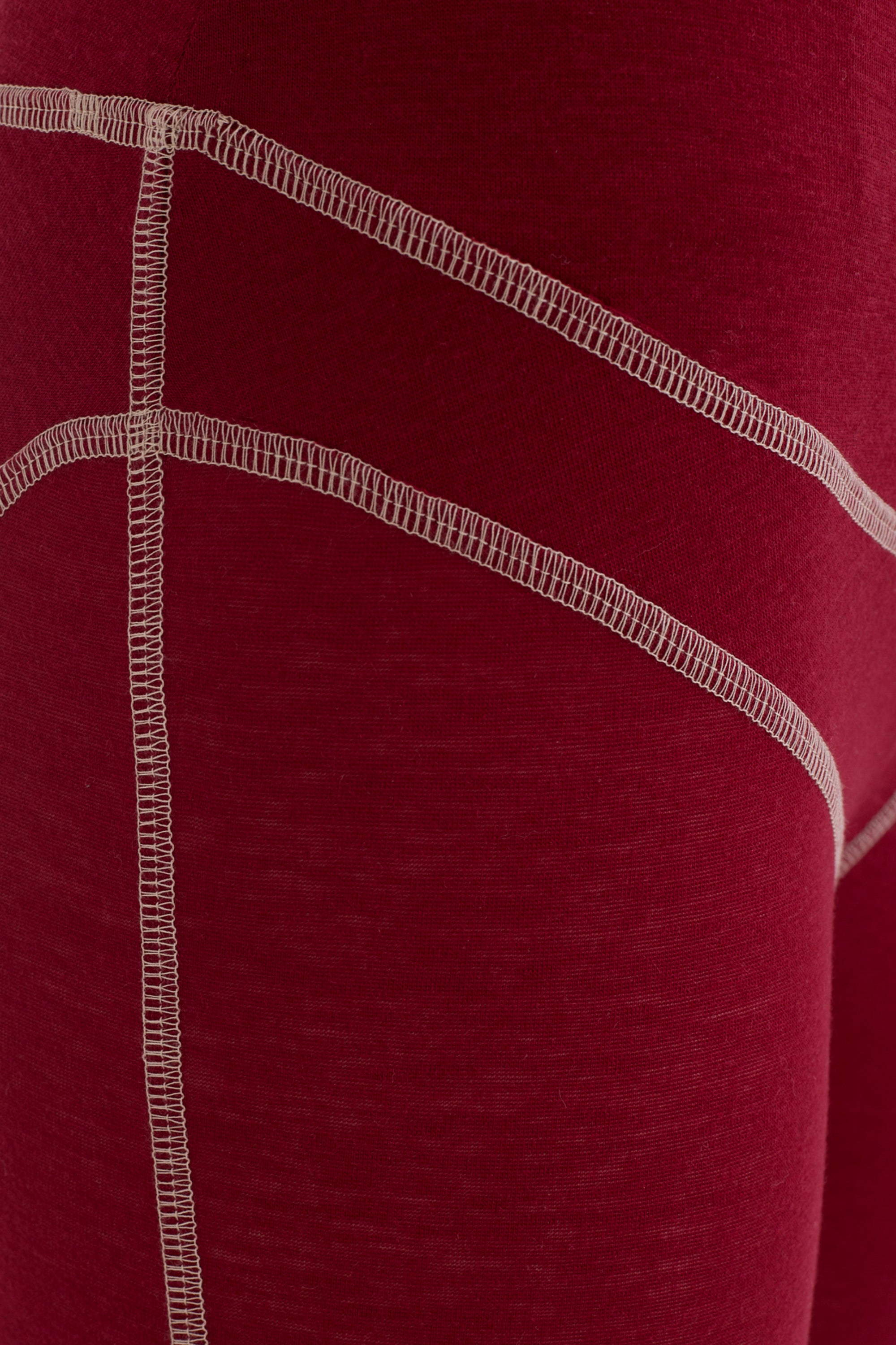 Women's Lyocell/Wool Sports Leggings - Burgundy (Cream Thread)