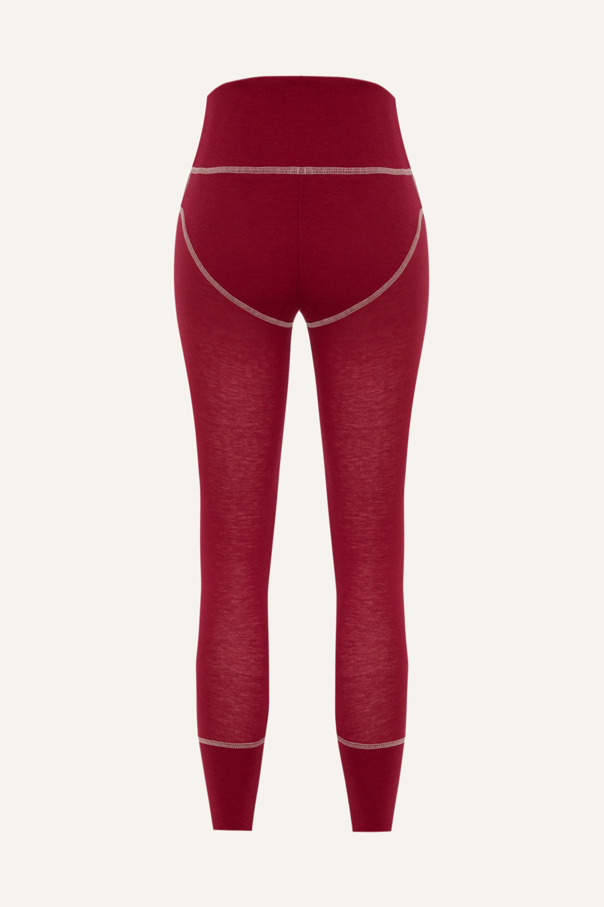 Women's Lyocell/Wool Sports Leggings - Burgundy (Cream Thread)