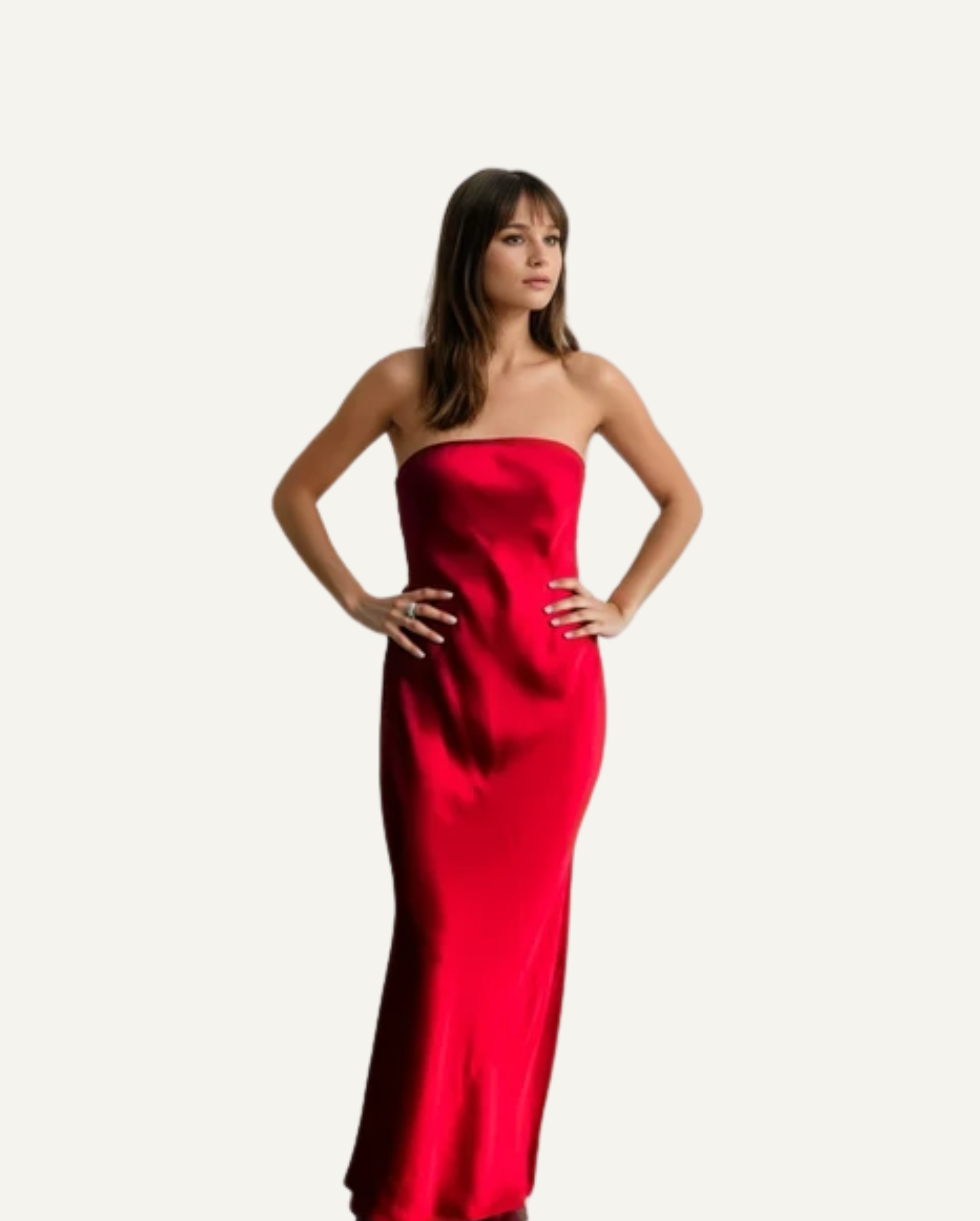 Silk Strapless Dress - Red