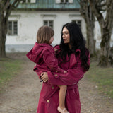 Kid's Trench Coat - Burgundy Red - Cotton