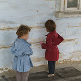 Kid's Trench Coat - Burgundy Red - Cotton