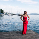 Silk Strapless Dress - Red