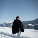 Sheepskin Fur / Coat with Burgundy Silk Lining - Brown