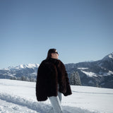Sheepskin Fur / Coat with Burgundy Silk Lining - Brown
