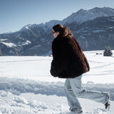 Sheepskin Fur / Coat with Burgundy Silk Lining - Brown