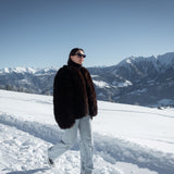 Sheepskin Fur / Coat with Burgundy Silk Lining - Brown