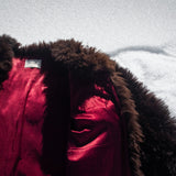 Sheepskin Fur / Coat with Burgundy Silk Lining - Brown