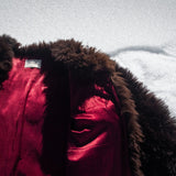 Sheepskin Fur / Coat with Burgundy Silk Lining - Brown