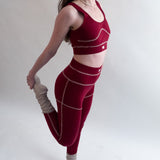 Women's Lyocell/Wool Sports Leggings - Burgundy (Cream Thread)