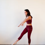 Women's Lyocell/Wool Sports Leggings - Burgundy (Cream Thread)