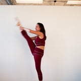 Women's Lyocell/Wool Sports Leggings - Burgundy (Cream Thread)