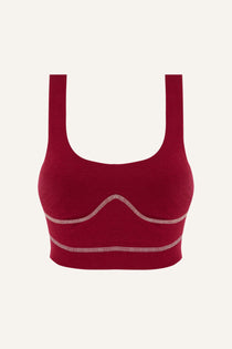 Women's Lyocell/Wool Sports Bra - Burgundy (Cream Thread)