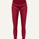 Women's Lyocell/Wool Sports Leggings - Burgundy (Cream Thread)