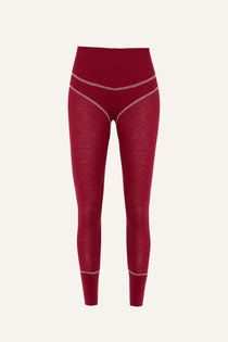Women's Lyocell/Wool Sports Leggings - Burgundy (Cream Thread)