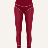 Women's Lyocell/Wool Sports Leggings - Burgundy (Cream Thread)