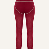 Women's Lyocell/Wool Sports Leggings - Burgundy (Cream Thread)