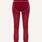 Women's Lyocell/Wool Sports Leggings - Burgundy (Cream Thread)