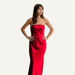 Silk Strapless Dress - Red