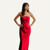 Silk Strapless Dress - Red