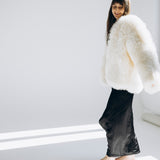 Sheepskin Fur / Coat with Burgundy Silk Lining - White