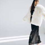Sheepskin Fur / Coat with Burgundy Silk Lining - White
