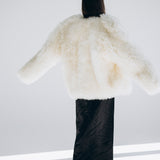 Sheepskin Fur / Coat with Burgundy Silk Lining - White