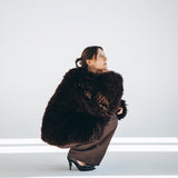 Sheepskin Fur / Coat with Burgundy Silk Lining - Brown