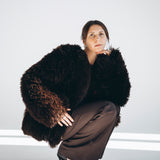 Sheepskin Fur / Coat with Burgundy Silk Lining - Brown