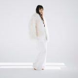 Sheepskin Fur / Coat with Burgundy Silk Lining - White