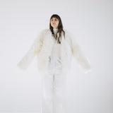 Sheepskin Fur / Coat with Burgundy Silk Lining - White