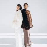 Sheepskin Fur / Coat with Burgundy Silk Lining - White