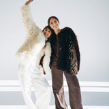 Sheepskin Fur / Coat with Burgundy Silk Lining - White