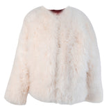 Sheepskin Fur / Coat with Burgundy Silk Lining - White