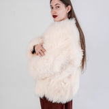 Sheepskin Fur / Coat with Burgundy Silk Lining - White