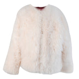 Sheepskin Fur / Coat with Burgundy Silk Lining - White