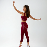 Women's Lyocell/Wool Sports Leggings - Burgundy (Cream Thread)